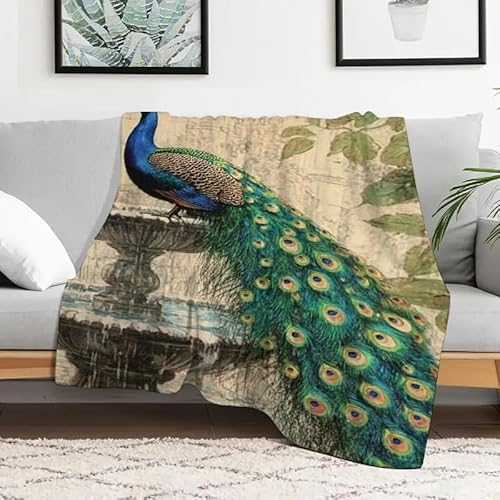 Anceky Flanelldecke mit Pfauenbrunnenblumen, weiche, gemütliche Mehrzweckdecke für Sofa, Reisen, Camping, Bett, Stuhl, 127 x 152 cm von Anceky