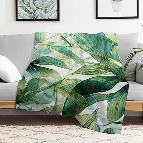 Anceky Flanelldecke mit grünen Blättern, leichte, multifunktionale Decke für Couch, Bett, Reisen, Camping, ganzjähriger Komfort, 127 x 152 cm von Anceky