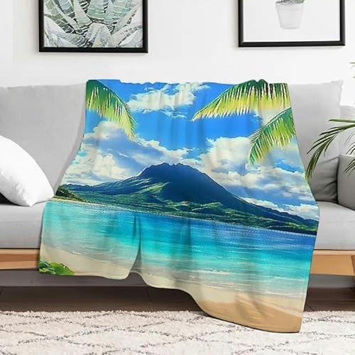 Anceky Flanelldecke mit tropischem Strand, Palmen und Bergen, weiche, gemütliche, Flauschige Decke für Couch, Bett, Reisen, Camping, Mehrzweckgeschenk, 101,6 x 127 cm von Anceky
