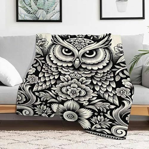 Anceky Flauschige Flanelldecke mit Eulen-Blumenmotiven, weiche, gemütliche Mehrzweckdecke für Sofa, Reisen, Camping, Bett, Stuhl, 101,6 x 127 cm von Anceky
