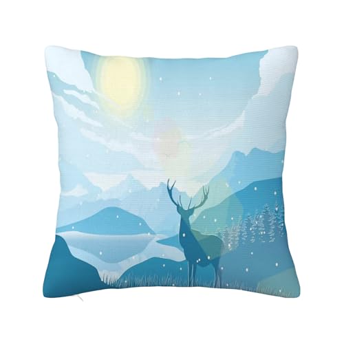 Anceky Kissenbezüge aus Polyester-Samt zum Winter-Valentinstag, lichtecht, Hirsch entlang der Bergwiese, Sofa-Heimdekoration, Hochzeitstag, Urlaubsdekor, Blau-Gelb, 45,7 x 45,7 cm Anceky Kissenbezüge aus Polyester-Samt zum Winter-Valentinstag, lichtecht, Hirsch entlang der Bergwiese, Sofa-Heimdekoration, Hochzeitstag, Urlaubsdekor, Blau-Gelb, 45,7 x 45,7 cm von Anceky