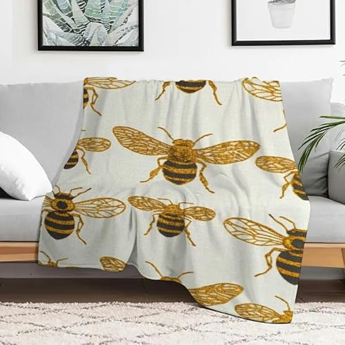 Anceky Leichte Flanelldecke mit Bienenmuster und Goldfolie, weiche, gemütliche Mehrzweckdecke für Sofa, Reisen, Camping, Bett, Stuhl, 101,6 x 127 cm von Anceky