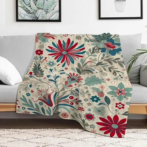 Anceky Leichte Flanelldecke mit Blumen und Blättern, weiche, gemütliche Mehrzweckdecke für Sofa, Reisen, Camping, Bett, Stuhl, 101,6 x 127 cm von Anceky