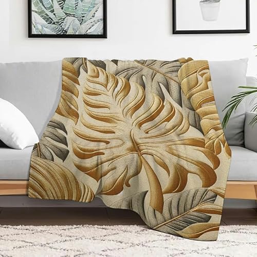 Anceky Leichte Flanelldecke mit Monstera-Blättern, weiche, gemütliche Mehrzweckdecke für Sofa, Reisen, Camping, Bett, Stuhl, 127 x 152 cm von Anceky