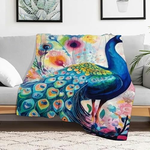 Anceky Leichte Flanelldecke mit Pfauenfedern und Blumen, gemütliche Dekodecke für Sofa, Reisen, Camping, Bett, Stuhl, 127 x 152 cm Anceky Leichte Flanelldecke mit Pfauenfedern und Blumen, gemütliche Dekodecke für Sofa, Reisen, Camping, Bett, Stuhl, 127 x 152 cm von Anceky