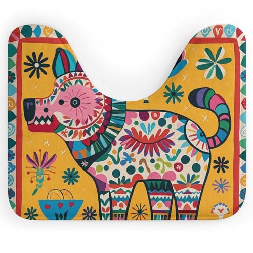 Anceky Mexikanische Otomi-Tier-Badematte, U-förmige Toilettenteppiche, rutschfest, schnelltrocknend – super saugfähig, 40,6 x 50,8 cm, ultradünne Bodenmatten für Badezimmer, Schlafzimmer, Wohnzimmer von Anceky