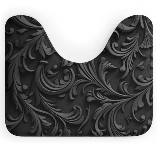 Anceky Schwarze Badematte, U-förmige Toilettenvorleger, rutschfest, schnelltrocknend – super saugfähig, 40,6 x 50,8 cm, ultradünne Bodenmatten für Badezimmer, Schlafzimmer, Wohnzimmer von Anceky