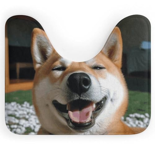 Anceky Shiba Inu Smile TongueBadematte, U-förmige Toilettenteppiche, rutschfest, schnelltrocknend – super saugfähig, 40,6 x 50,8 cm, ultradünne Bodenmatten für Badezimmer, Schlafzimmer, Wohnzimmer von Anceky