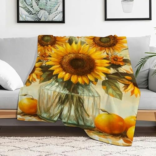 Anceky Sonnenblumen-Flanelldecke, leichte multifunktionale Decke für Couch, Bett, Reisen, Camping, Ganzjahreskomfort, 101,6 x 127 cm von Anceky