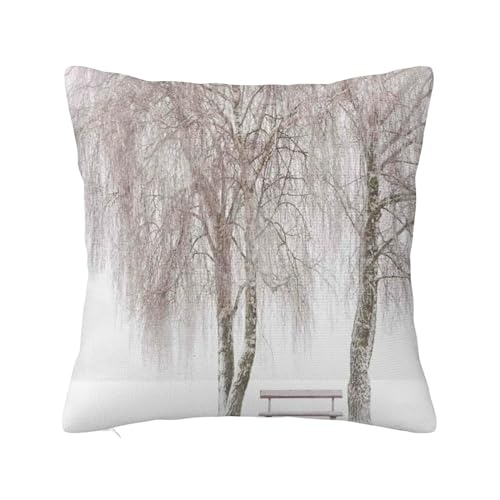 Anceky Winterdekor-Kissenbezüge, Bank, verschneiter Tag, Schneesturm, weicher Plüsch, doppelseitige Couch-Kissenbezüge für Kissen, Sofa, Wohnzimmer, Heimdekoration, Weißbraun, 61 x 61 cm Anceky Winterdekor-Kissenbezüge, Bank, verschneiter Tag, Schneesturm, weicher Plüsch, doppelseitige Couch-Kissenbezüge für Kissen, Sofa, Wohnzimmer, Heimdekoration, Weißbraun, 61 x 61 cm von Anceky
