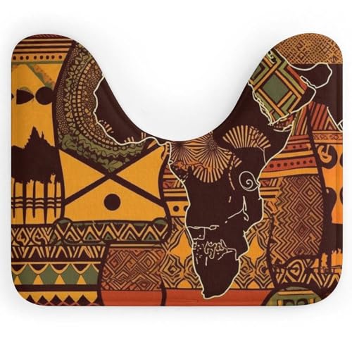 Badematte mit afrikanischem Landkarten- und Ethno-Muster, U-förmiger Toilettenteppich, rutschfest, schnelltrocknend – super saugfähig, 40,6 x 50,8 cm, ultradünne Bodenmatten für Badezimmer, Schlafzimm von Anceky