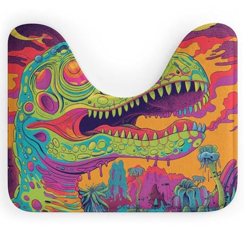 Badematte mit smaragdgrünen Dinosaurierlinien, U-förmiger Toilettenvorleger, rutschfest, schnelltrocknend – super saugfähig, 40,6 x 50,8 cm, ultradünne Bodenmatten für Badezimmer, Schlafzimmer, Wohnzi von Anceky
