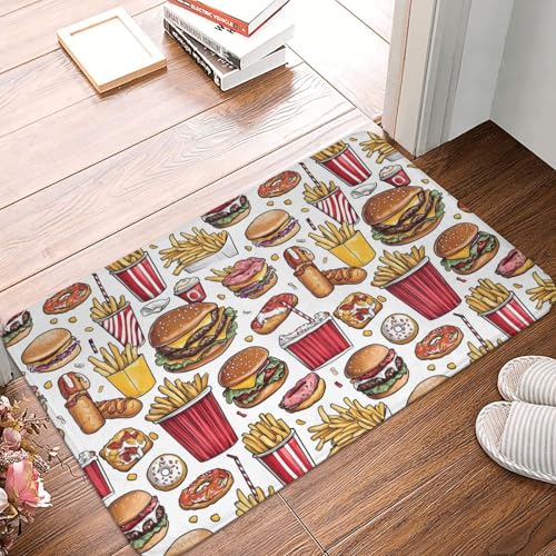 Badezimmerteppich mit Pommes-Frites-Hamburger-Lebensmitteldruck, rutschfest, waschbar, 40,6 x 61 cm, Badematte, Badteppiche für Badezimmerdekor, weiche Bodentürmatte, Küchenteppiche, waschbarer Teppic von Anceky