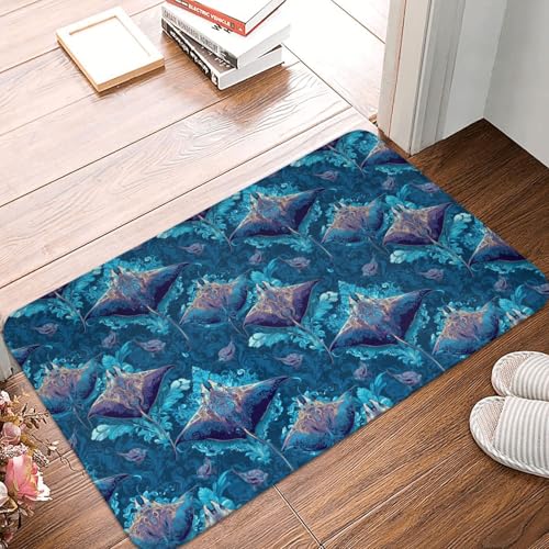 Badezimmerteppich mit Retro-Blau-Manta-Rochen-Aufdruck, rutschfest, waschbar, 40,6 x 61 cm, Badematte, Badteppiche für Badezimmerdekor, weiche Bodentürmatte, Küchenteppiche, waschbarer Teppich für die von Anceky