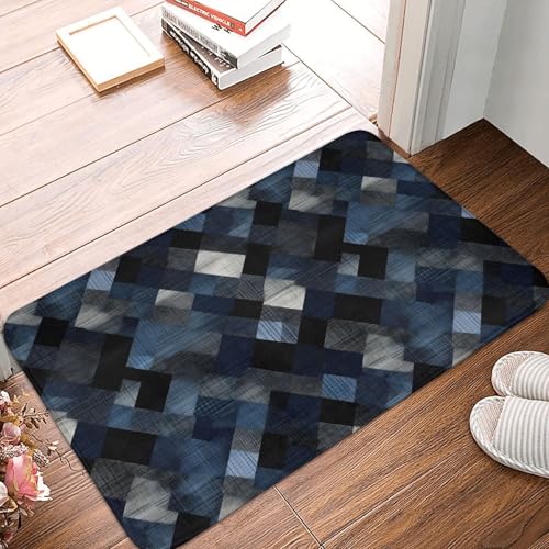 Badezimmerteppich mit abstraktem, marineblauem Karomuster, rutschfest, waschbar, 40,6 x 61 cm, Badematte, Badteppiche für Badezimmerdekor, weiche Bodentürmatte, Küchenteppiche, waschbarer Teppich für von Anceky
