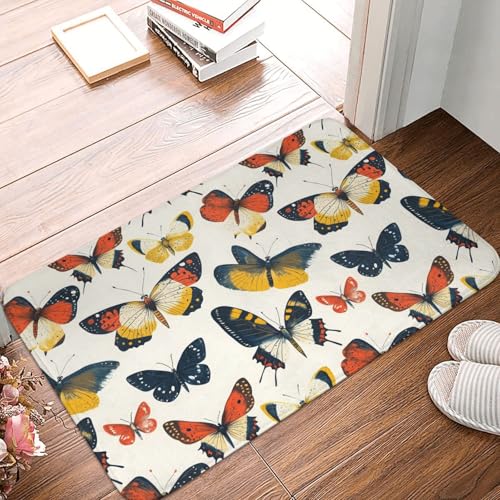 Badezimmerteppich mit buntem Schmetterlings-1-Druck, rutschfest, waschbar, 40,6 x 61 cm, Badematte, Badteppiche für Badezimmerdekor, weiche Bodentürmatte, Küchenteppiche, waschbarer Teppich für die Ba von Anceky