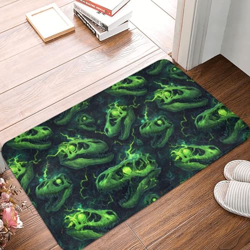 Badezimmerteppich mit grünem Blitz-Dinosaurier-Totenkopf-Aufdruck, rutschfest, waschbar, 40,6 x 61 cm, Badematte, Badteppiche für Badezimmerdekor, weiche Bodentürmatte, Küchenteppiche, waschbarer Tepp von Anceky