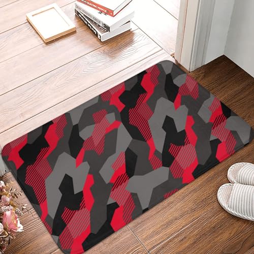 Badezimmerteppich mit rot-grau-schwarzem Camouflage-Print, rutschfest, waschbar, 40,6 x 61 cm, Badematte, Badteppiche für Badezimmerdekor, weiche Bodentürmatte, Küchenteppiche, waschbarer Teppich für von Anceky