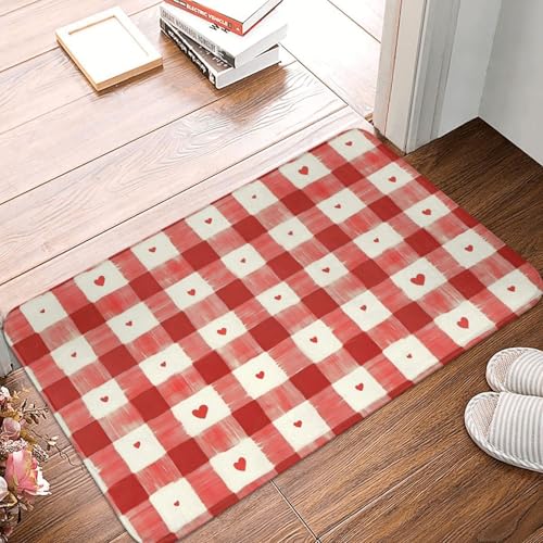 Badezimmerteppich mit rot-weißem Herz-Karo-Aufdruck, rutschfest, waschbar, 40,6 x 61 cm, Badematte, Badteppiche für Badezimmerdekor, weiche Boden-Fußmatte, Küchenteppiche, waschbarer Teppich für die B Badezimmerteppich mit rot-weißem Herz-Karo-Aufdruck, rutschfest, waschbar, 40,6 x 61 cm, Badematte, Badteppiche für Badezimmerdekor, weiche Boden-Fußmatte, Küchenteppiche, waschbarer Teppich für die B von Anceky