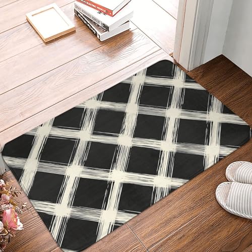 Badezimmerteppich mit schwarz-weißem Streifenmuster, rutschfest, waschbar, 40,6 x 61 cm, Badematte, Badteppiche für Badezimmerdekor, weiche Bodentürmatte, Küchenteppiche, waschbarer Teppich für die Ba von Anceky