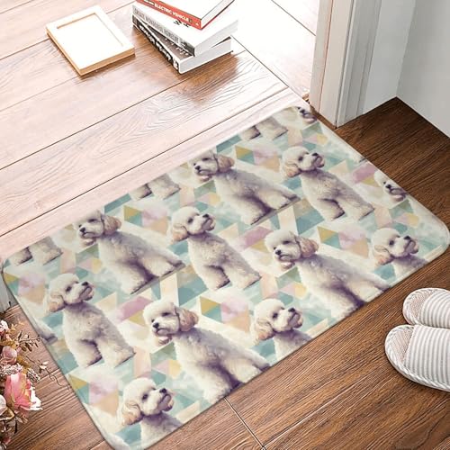 Badezimmerteppich mit weißem Pudel-Motiv, niedlicher Aufdruck, rutschfest, waschbar, 40,6 x 61 cm, Badematte, Badteppiche für Badezimmerdekor, weiche Bodentürmatte, Küchenteppiche, waschbarer Teppich von Anceky