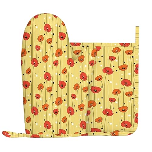 Bananenmotiv, Ofenhandschuhe und Topflappen-Sets, Banane fällt vom Himmel, hitzebeständiges Küchenhandschuh-Set aus Silikon zum Grillen, Gelb und Blau, rechte Hand von Anceky