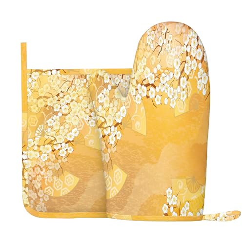 Blumendruck, Ofenhandschuhe und Topflappen-Sets, Mandala-Dreieck-Yoga, hitzebeständiges Silikon-Küchenhandschuh-Set zum Grillen, Lila, Rechte Hand von Anceky