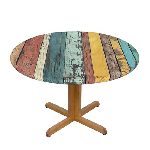 Bunte, rustikale, runde Tischdecke aus Holz mit elastischem Rand, Dehnbare Tischdecke im Vintage-Stil für 45-50 Zoll große Tische, wasserdichter Schutz für Essenspartys im Innen- und Außenbereich Bunte, rustikale, runde Tischdecke aus Holz mit elastischem Rand, Dehnbare Tischdecke im Vintage-Stil für 45-50 Zoll große Tische, wasserdichter Schutz für Essenspartys im Innen- und Außenbereich von Anceky