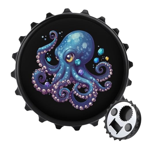 Coole Blaue Oktopus-Kühlschrankmagnete, rund, magnetisch, lustiger Flaschenöffner für Zuhause, Küche, Büro, Schwarz Coole Blaue Oktopus-Kühlschrankmagnete, rund, magnetisch, lustiger Flaschenöffner für Zuhause, Küche, Büro, Schwarz von Anceky