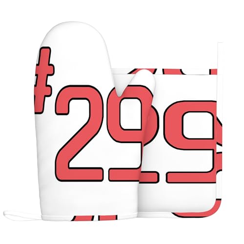 Design Nr. 32, Ofenhandschuhe und Topflappen-Sets, Teamnummer 32, hitzebeständiges Küchenhandschuh-Set aus Silikon zum Grillen und Backen, Rot und Schwarz, Rechte Hand von Anceky
