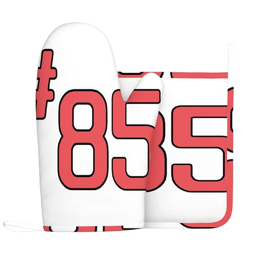 Design Nr. 85, Ofenhandschuhe und Topflappen-Sets, Teamnummer 85, hitzebeständiges Küchenhandschuh-Set aus Silikon zum Grillen und Backen, Rot und Schwarz, Linke Hand von Anceky