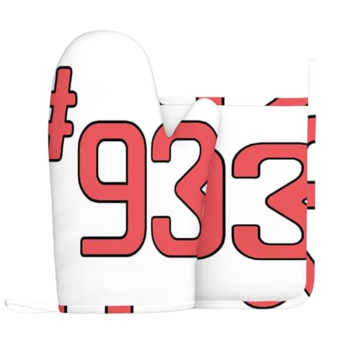 Design Nr. 85, Ofenhandschuhe und Topflappen-Sets, Teamnummer 85, hitzebeständiges Küchenhandschuh-Set aus Silikon zum Grillen und Backen, Rot und Schwarz, Linke Hand von Anceky