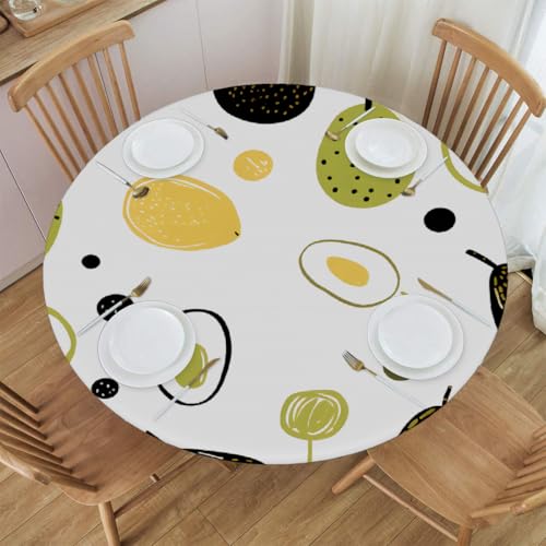 Elastische runde Tischdecke mit Cartoon-Avocado-Motiv – wasserdichte, angepasste Tischdecke für 48 x 48 Zoll große Tische, dehnbares Polyestergewebe mit Anti-Rutsch-Design von Anceky