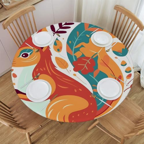 Elastische runde Tischdecke mit abstraktem Eichhörnchenblatt – wasserdichte, angepasste Tischdecke für 48 x 48 Zoll große Tische, dehnbares Polyestergewebe mit Anti-Rutsch-Design von Anceky