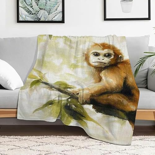 Flanelldecke mit Affenzweigblättern, weich, warm, leicht, dekorative Decke für Sofa, Reisen, Camping, Bett, Mehrzweckgeschenk, 127 x 152 cm von Anceky
