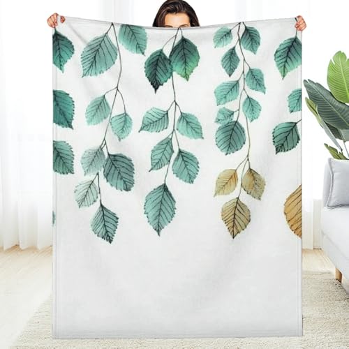 Flanelldecke mit Blattmuster, weiche, warme, wendbare Mehrzweckdecke für Sofa, Reisen, Camping, Bett, Stuhl, Ganzjahresgeschenk, 152,4 x 203,2 cm von Anceky