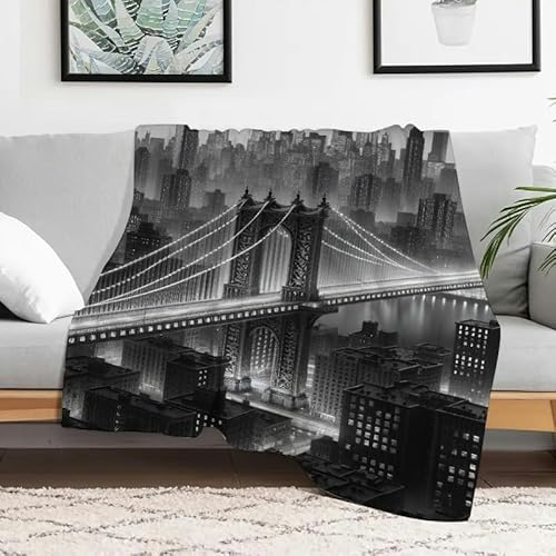Flanelldecke mit Bridge-Skyline-Nachtmotiv, leicht, weich, warm, Mehrzweck-Geschenkdecke für Sofa, Reisen, Camping, Bett, Stuhl, 127 x 152 cm von Anceky
