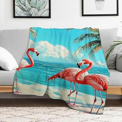 Flanelldecke mit Flamingos, Palmen und Strandmotiv, weich, warm, gemütlich, dekorative Decke für Sofa, Reisen, Camping, Bett, Mehrzweckgeschenk, 101,6 x 127 cm Flanelldecke mit Flamingos, Palmen und Strandmotiv, weich, warm, gemütlich, dekorative Decke für Sofa, Reisen, Camping, Bett, Mehrzweckgeschenk, 101,6 x 127 cm von Anceky