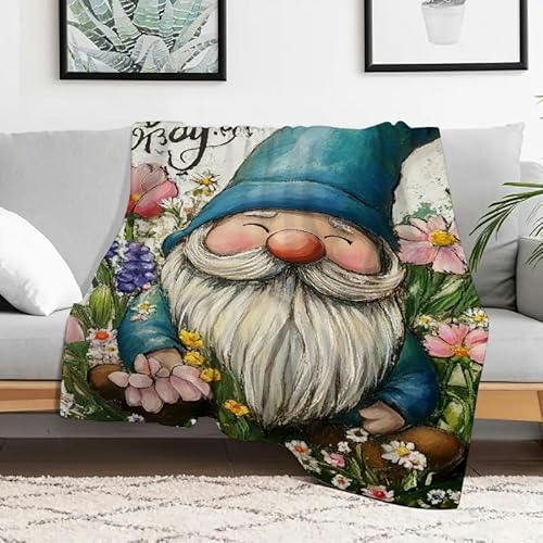 Flanelldecke mit Gnomenblumen und Frühlingsmotiv, weich, warm, leicht, Mehrzweck-Geschenkdecke für Sofa, Reisen, Camping, Bett, Stuhl, 101,6 x 127 cm Flanelldecke mit Gnomenblumen und Frühlingsmotiv, weich, warm, leicht, Mehrzweck-Geschenkdecke für Sofa, Reisen, Camping, Bett, Stuhl, 101,6 x 127 cm von Anceky