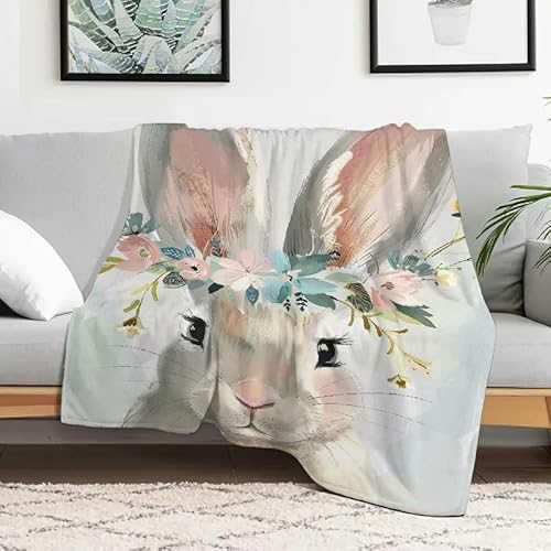 Flanelldecke mit Kaninchen-Blumenkrone von Beatrix Potter, weiche, warme, gemütliche Dekodecke für Sofa, Reisen, Camping, Bett, Stuhl, 127 x 152 cm von Anceky