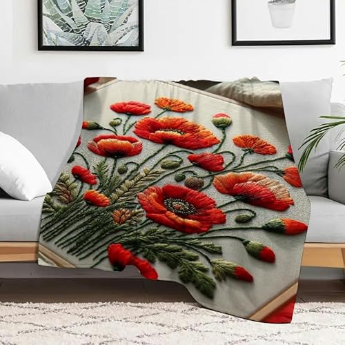 Flanelldecke mit Mohnblumen, weich, warm, gemütlich, dekorative Decke für Sofa, Reisen, Camping, Bett, Mehrzweckgeschenk, 127 x 152 cm Flanelldecke mit Mohnblumen, weich, warm, gemütlich, dekorative Decke für Sofa, Reisen, Camping, Bett, Mehrzweckgeschenk, 127 x 152 cm von Anceky