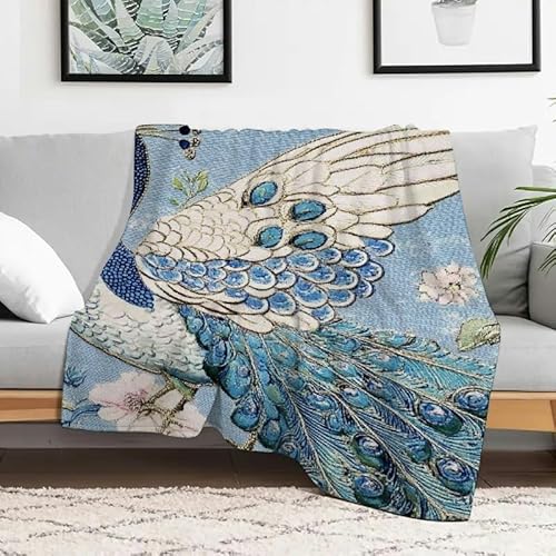 Flanelldecke mit Pfauenblumen-Cloisonnismus, leicht, weich, warm, Mehrzweck-Geschenkdecke für Sofa, Reisen, Camping, Bett, Stuhl, 101,6 x 127 cm von Anceky