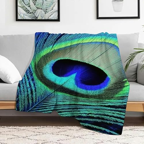 Flanelldecke mit Pfauenfedern, weich, warm, gemütlich, dekorative Decke für Sofa, Reisen, Camping, Bett, Mehrzweckgeschenk, 101,6 x 127 cm von Anceky