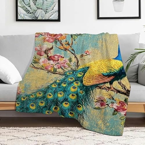 Flanelldecke mit Pfauenzweig-Blumen, leicht, weich, warm, Mehrzweck-Geschenkdecke für Sofa, Reisen, Camping, Bett, Stuhl, 101,6 x 127 cm Flanelldecke mit Pfauenzweig-Blumen, leicht, weich, warm, Mehrzweck-Geschenkdecke für Sofa, Reisen, Camping, Bett, Stuhl, 101,6 x 127 cm von Anceky
