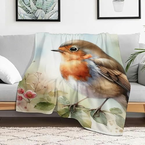 Flanelldecke mit Rotkehlchen- und Blumenmotiv, weich, warm, leicht, Mehrzweckdecke für Sofa, Reisen, Camping, Bett, Stuhl, 101,6 x 127 cm Flanelldecke mit Rotkehlchen- und Blumenmotiv, weich, warm, leicht, Mehrzweckdecke für Sofa, Reisen, Camping, Bett, Stuhl, 101,6 x 127 cm von Anceky