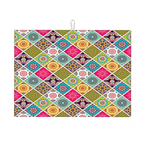 Geschirrmatte im Retro-europäischen Stil mit Mandala-Textur und Blumen, kleine Abtropfmatte, rutschfest, groß, 45,7 x 61 cm Geschirrmatte im Retro-europäischen Stil mit Mandala-Textur und Blumen, kleine Abtropfmatte, rutschfest, groß, 45,7 x 61 cm von Anceky
