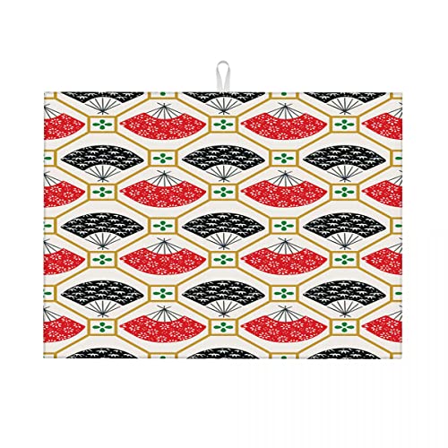 Geschirrmatten mit japanischen Blättern und Blumen, Fächer, künstlerisches nahtloses Muster, künstlerische Geschirrtrocknermatte für die Theke zu Hause, GIF, groß, 45,7 x 61 cm Geschirrmatten mit japanischen Blättern und Blumen, Fächer, künstlerisches nahtloses Muster, künstlerische Geschirrtrocknermatte für die Theke zu Hause, GIF, groß, 45,7 x 61 cm von Anceky