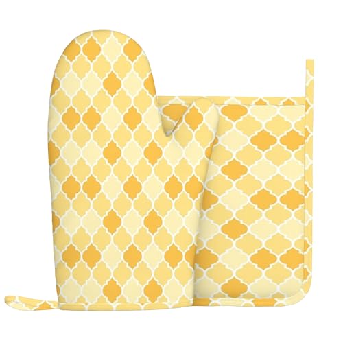 Gestreifte Formen, Ofenhandschuhe und Topflappen-Sets, Dreiecke mit mexikanischem Aufdruck, hitzebeständiges Silikon-Küchenhandschuh-Set zum Grillen und Backen, Beige, Mehrfarbig, rechte Hand von Anceky