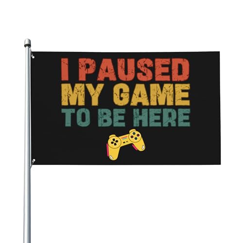 Ich habe meine Spiele unterbrochen, um hier zu sein, Flagge 3x5 – Lustiges Gartenschild für den Außenbereich mit zwei Ösen von Anceky