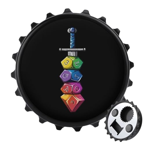 Kühlschrankmagnete mit Buntem Würfelsammler und Schwert, rund, magnetisch, lustiger Flaschenöffner für Zuhause, Küche, Büro, Schwarz Kühlschrankmagnete mit Buntem Würfelsammler und Schwert, rund, magnetisch, lustiger Flaschenöffner für Zuhause, Küche, Büro, Schwarz von Anceky
